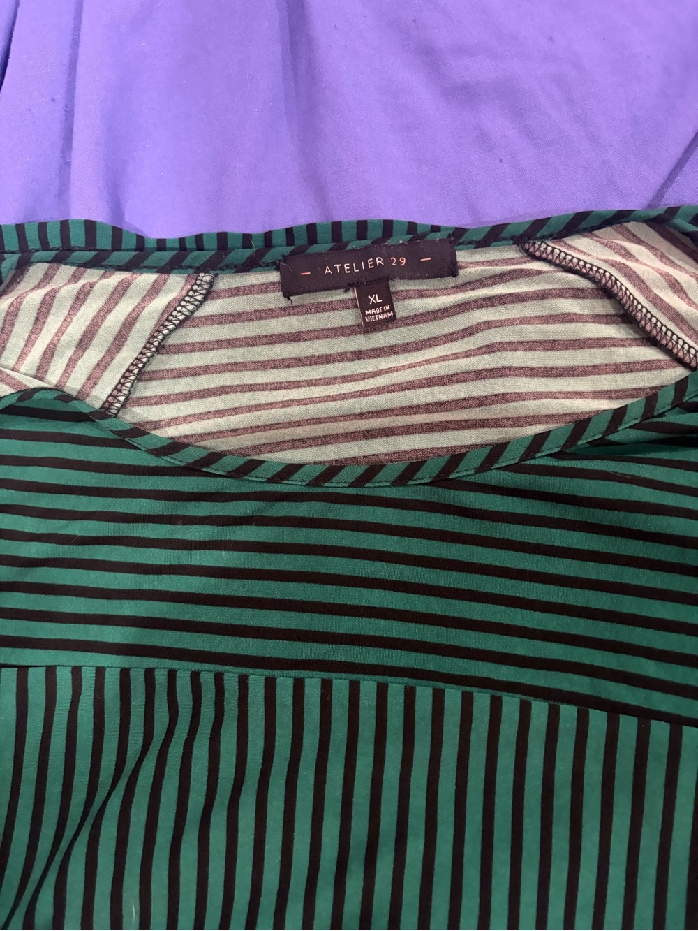 Atelier ladies Green & Black Striped Short Sleeve blouse